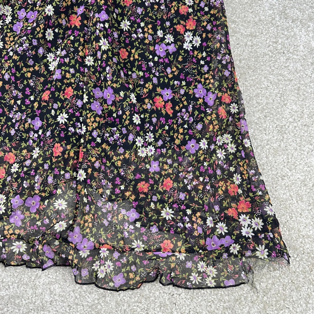 City Triangles Vintage 90s Floral Chiffon Ruffle Midi Dress Black Purple Size 11 - Picture 11 of 12